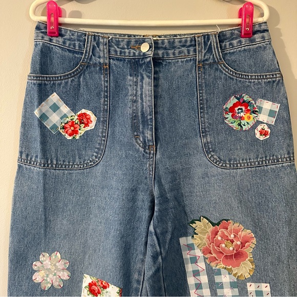 Sonoma Capri jeans, size 10 up cycled mixed media Boho, Handstitched OOAK love - Picture 5 of 10